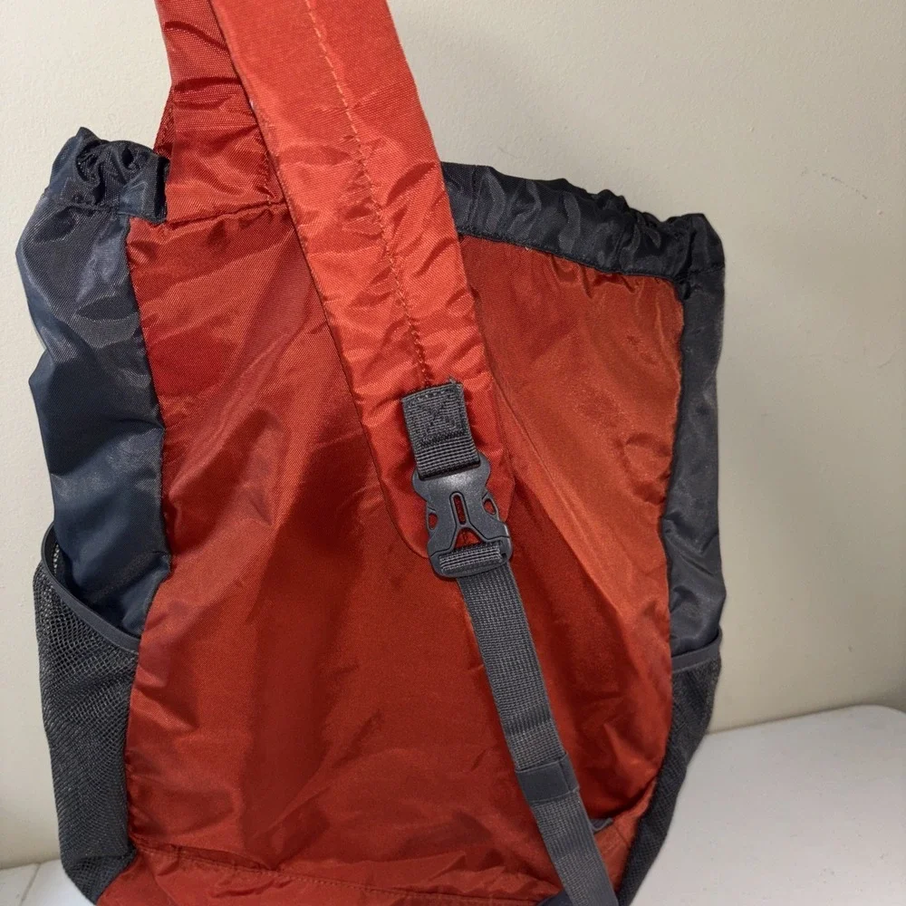 Lands End Packable Drawstring Backpack Or Cinch Big Orange Gray One Shoulder Adj